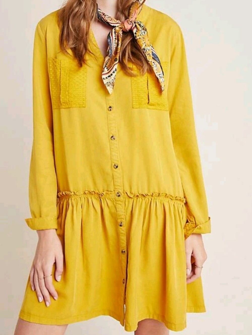 Anthropologie Maeve Marlie Button-Front Tunic Long Sleeve Mini Dress, Size 8